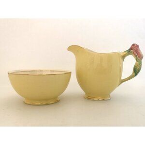 Royal Winton Rosebud Yellow Creamer and Open Sugar Bowl Grimwades Bone China Vtg